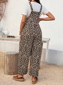 SHEIN 孕妇豹纹休闲百搭日常连体裤 - 卡其色 - 查看 2