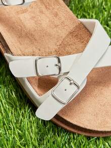 Mini mi #ComfortLite Kids' Triple-Buckle Cross-Strap Slingback Soft-Footbed Premium Faux Leather White Sandals – Secure, Comfy & Ultra-Light - White - View 5