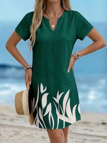 Sylviya Đầm ngắn cổ chữ V in hoa phong cách vintage giản dị dành cho nữ, thích hợp cho mùa xuân/hè. - Nhiều màu - Xem 4