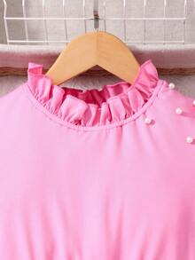 SHEIN Girls Casual Printed Pattern Waist Cinched Long Dress, Suitable For Daily Wear And Commute - Pink - View 7