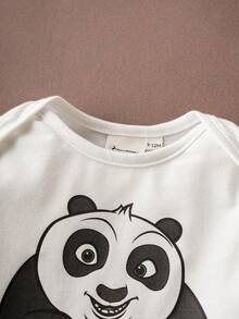 SHEIN Kung Fu Panda Baby Girl Cartoon Panda Print Bodysuit And Polka Dot Print Pants 2-Pieces Set, Autumn - Multicolor - View 3
