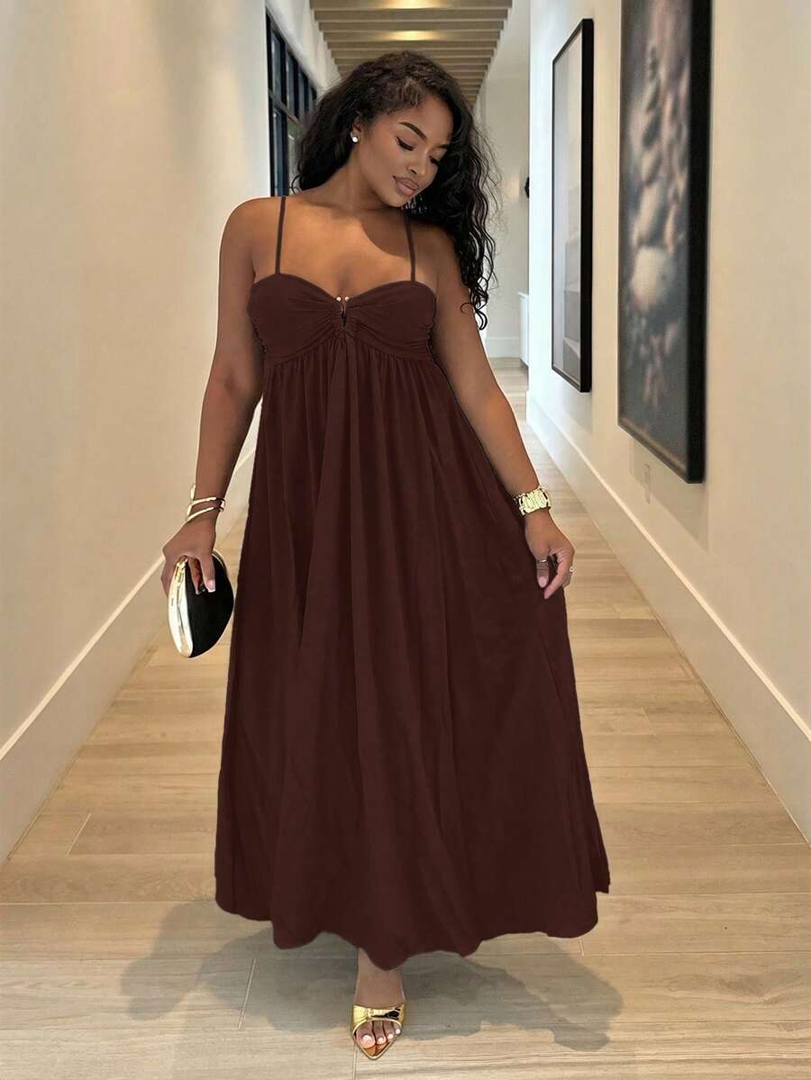 Alexandranx 女式褶皱无袖连衣裙,度假风格,春夏,女式夏季服装,女式沙滩服装,女式,春假,女式演唱会服装,波西米亚风,狂欢服装,热带度假,节日,浪漫女式夏季连衣裙,波西米亚风女式连衣裙,女式热带连衣裙,女式连衣裙,度假新品女式连衣裙 - 咖啡棕 - 查看 1