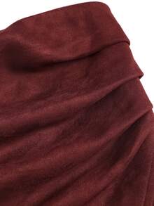Sweetra Women's Fashionable Vintage Pleated Suede Casual Shorts, Versatile For Daily Commute And Outings, Autumn/Winter - Burgundy - View 3