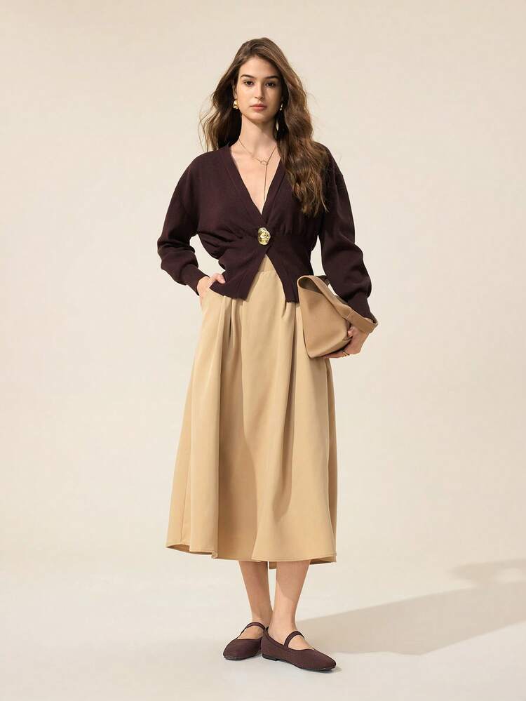 CUCCOO BASICS Women's Fashion Coffee Color Knitted Round Toe Strap Faux Pearl Mary Jane Flats, Comfortable Breathable For Commuting, Party, Shopping, Vacation For Christmas Spring Shoes