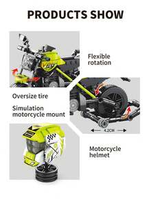 Neon Green 'SPEED' Racing Motorcycle Building Block Set - Mechanical Model With Helmet Accessory, Collectible Assembled Toy (Piece Count: 397pcs) - Multicolor - View 3