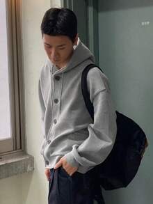 DAZY Men's Solid Gray Button-Up Hooded Sweatshirt Sweatshirt, Thermal Lined For Autumn/Winter - Grey - View 5