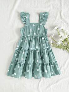 Vintaside Kids Đầm dài cổ yếm kiểu vườn hè cho bé gái, chất liệu vải dệt, dáng chữ A, với tông màu xanh phấn nhẹ nhàng và thiết kế cổ yếm tinh tế. - màu xanh lá - Xem 3