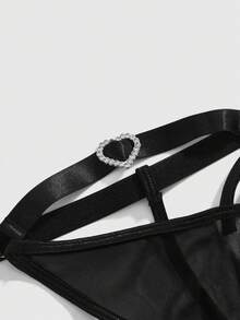 ROMWE Women's Gothic Mesh Triangle Bra And Thong Lingerie Set, Sexy - Black - View 4