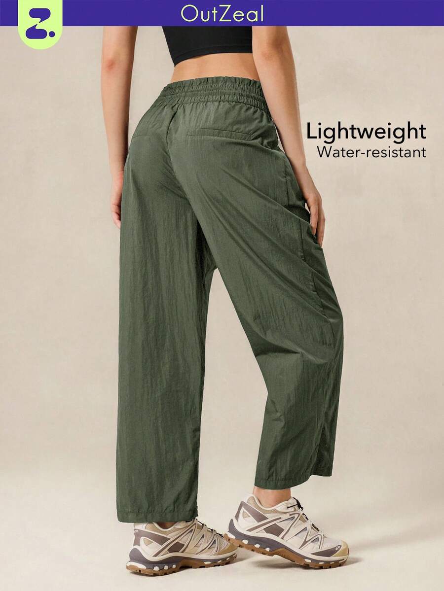 OutZeal Women Outdoor Pants Hiking Camping Travel Water-Resistant Ruffle Waistband Crop Pants - Army Green - View 1