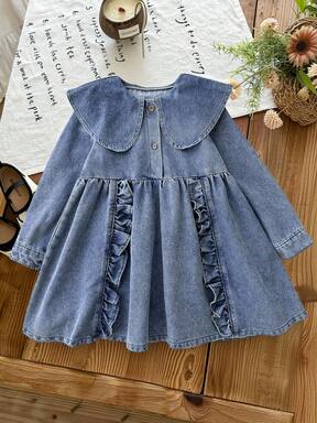 LMoss Kids Lös denimklänning med smock, blå för ung flicka