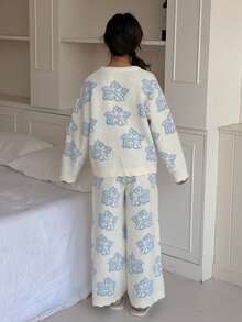 DAZY 2 Stücke Tween Mädchen Blumen Strick Loose Langarm Oberteil und Hose Set, Herbst/Winter Pyjamas für Tween Mädchen Frühling - Beige - Übersicht 5