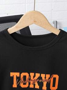 SHEIN Mirajuku 2件套青少年男童休闲复古汽车图案T恤和梭织短裤套装，时尚百搭，适合日常、通勤和运动穿着 - 橘色 - 查看 4