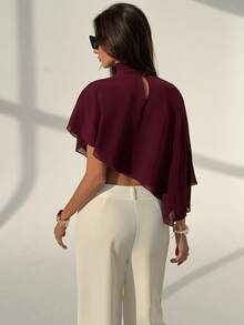 Aloruh Romantisk Stand Collar Cape Asymmetrisk Fåll Dubbelskiktad Chiffong Lila Damblus - Rödviolett - Visa 3