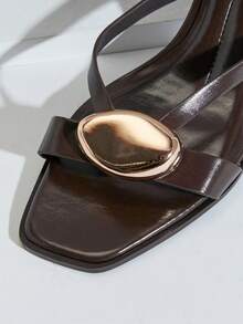 SHUZIA Women's Minimalist Comfortable Round Toe Gold Ornament Kitten Heel Faux Suede Thong Sandals - Chocolate Brown - View 8