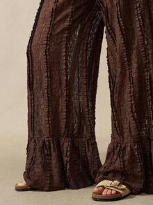 Bohemela BOHO Vacation Casual Brown Knit Lace Loose Wide Leg Pants For Women - Mocha Brown - View 8