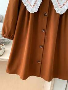 LMoss Kids فستان كاجوال للفتاة الصغيرة بطبعات زهور صغيرة وألوان سادة مخيطة مع طوق دمية