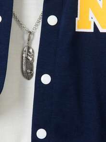 SHEIN 2pcs/Set Young Boys' Collegiate Style Outfit: Black Knit Top With White Sleeves, Large Letter "N" Print, Matching Printed Sweatpants With Ribbed Collar, Cuffs And Hem, Elastic Waist For Comfort, Casual & Sporty Look, Suitable For Spring/Autumn, Daily Wear, School, Travel - Royal Blue - View 5