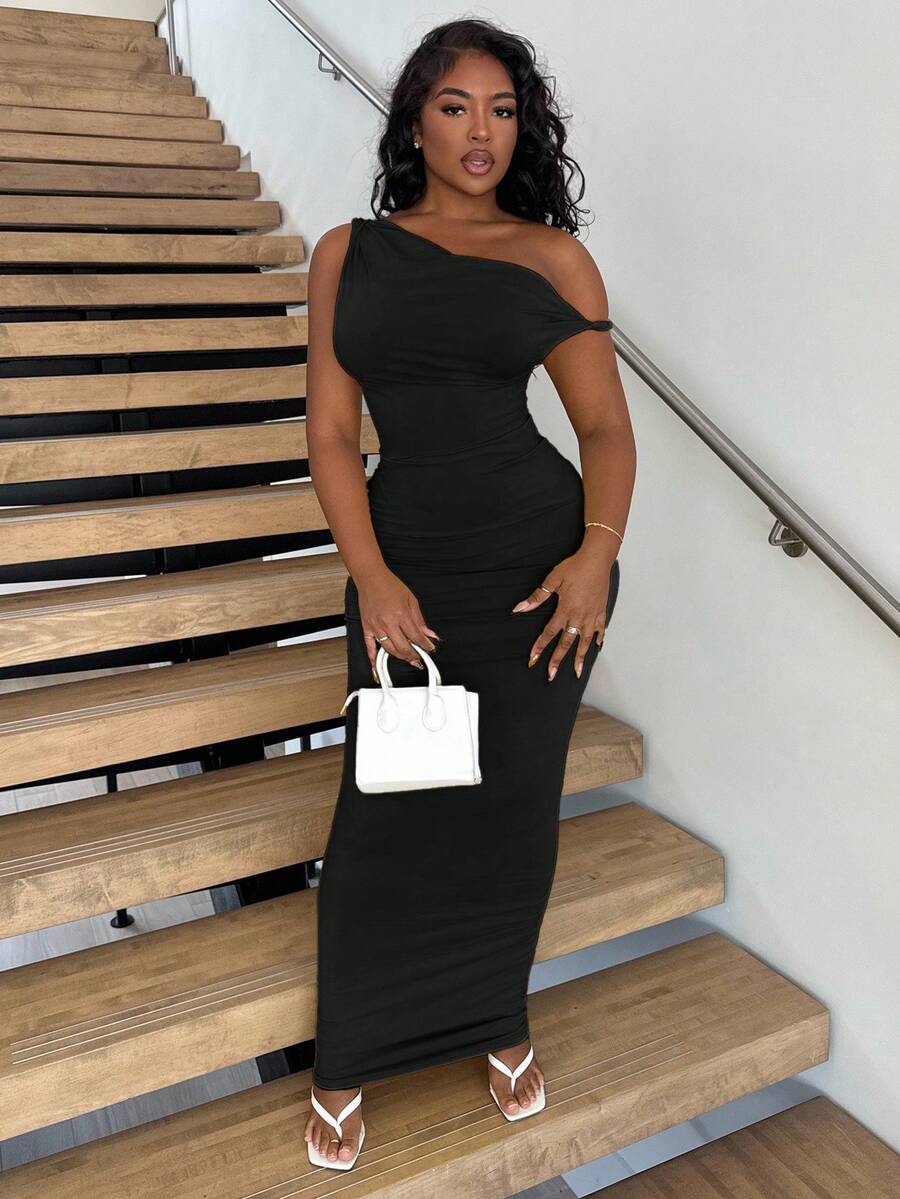 Alexandranx 女士纯白色性感露背扭结系带长裙，优雅度假连衣裙，伴娘礼服，生日派对礼服，返校和毕业礼服，春夏 - 黑色 - 查看 1