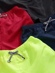 SHEIN 4件套 男童梭织宽松休闲沙滩短裤 - 紅色 - 查看 4