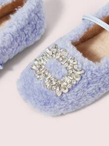 CUCCOO DOLLMOD Zapatos casuales de felpa cálida con hebilla decorada con rhinestones para mujer - Neblina azul - View 8