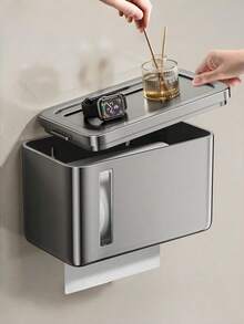 1 件装壁挂式免钻孔防水卫生纸收纳盒架分配器，适用于浴室收纳、厨房橱柜水槽下空间节省、家居装饰、浴室配件 - 彩色 - 查看 4