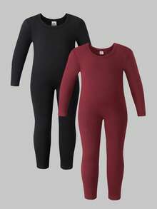 2pcs Jumpsuit Anak Perempuan Musim Gugur/Dingin, Pas Badan, Hangat, Warna Polos, Bahan Lembut untuk Kenyamanan Saat Dipakai, Warna Polos, Cocok untuk di Rumah, Musim Semi/Musim Gugur/Musim Dingin - MultiWarna - View 5