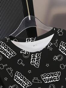 LOONEY TUNES X SHEIN Tween Boy Letter & Cartoon Graphic Round Neck Short Sleeve T-Shirt - White - View 3