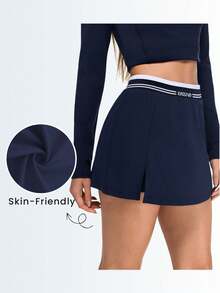Eassivo Eassivo Women's Navy Blue Athletic Skirt,High Waist Contrast Stripe, Side Slit Tennis Skirt, Stretch Sport Skort, Trending Workout Bottoms, Casual Activewear - Royal Blue - View 8