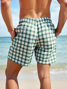 Manfinity Swimmode Quần short đi biển nam in họa tiết kẻ caro, có dây rút. - Nhiều màu - Xem 4