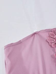 Tween Girl Casual Loose Shoulder Strap Jumpsuit With 3D Floral Decor, Suitable For Spring, Summer, Autumn Daily Wear And School - Dusty Pink - View 6