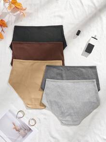 5pcs/Pack Plus Size Solid Color Comfortable Underwear