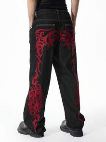 ROMWE MEN Street Life 男士印花口袋休闲牛仔裤，街头时尚 - 黑色 - 查看 3