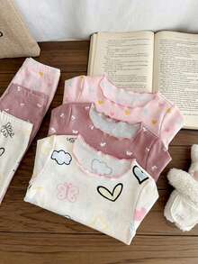 LMoss Kids 2件套女婴针织花卉小熊图案荷叶边领休闲T恤和裤子家居服套装 - 彩色 - 查看 5