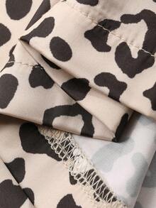 DAZY Leopard Print Patchwork Ruffle Waist Straight Loose Women Pajama Bottoms