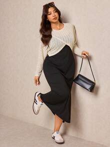 Elaquor 大码休闲通勤纯色短款吊带背心和连衣裙两件套 - 彩色 - 查看 3