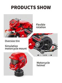 Red Motorcycle Building Block Set - 400PCS ABS Mechanical Model With Helmet Accessory, Collectible Assembled Toy Piece Count: 400pcs - Multicolor - View 2