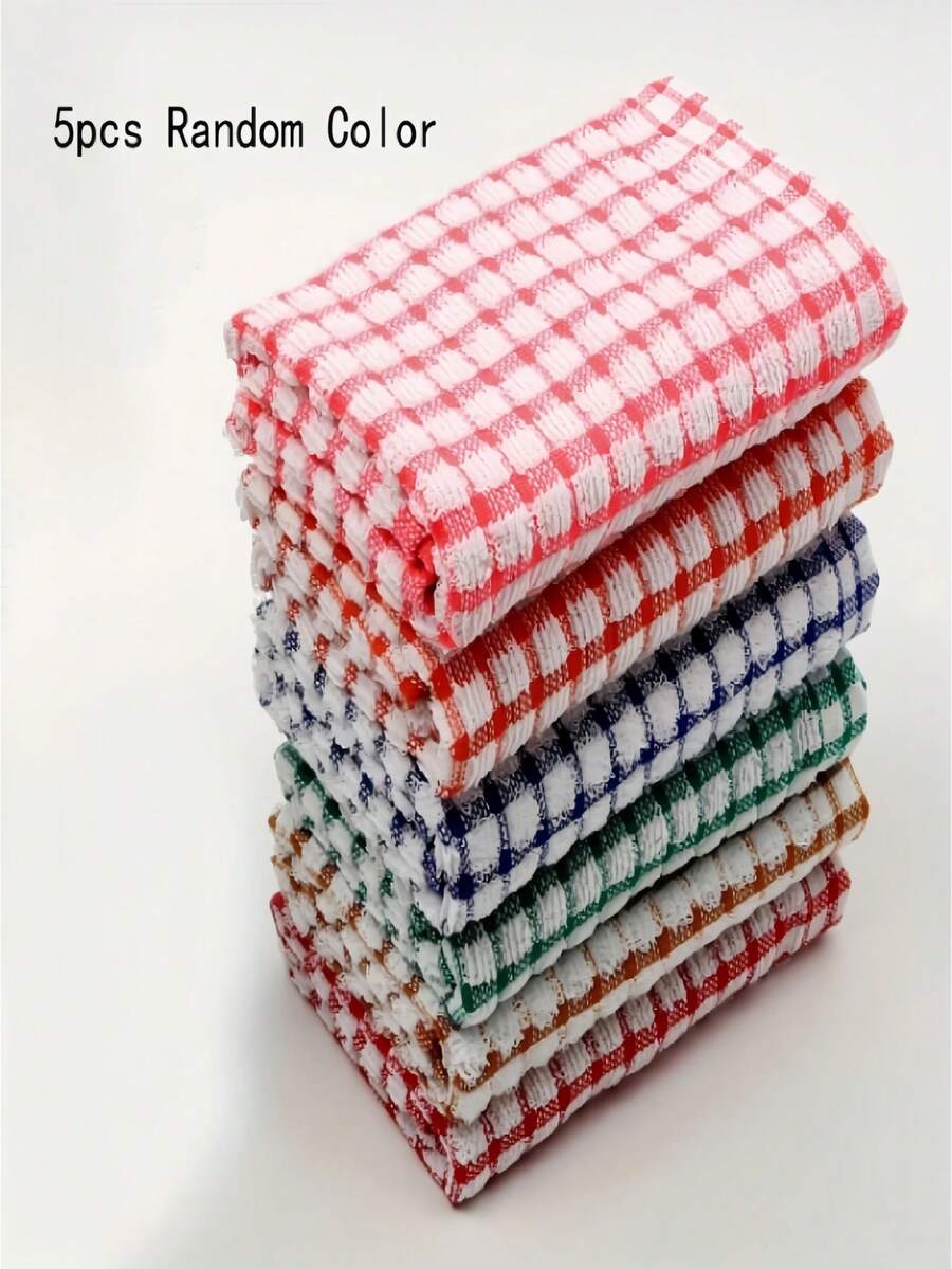 5 Buah Kain Pembersih Kotak-kotak yang Dapat Digunakan Kembali, Warna Acak, Gaya Nordik, Handuk Dapur untuk Mencuci Piring, Membersihkan Meja, Perlengkapan Rumah dan Kafe, serta Kain Pengering Penting - MultiWarna - View 1
