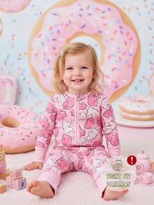 Newborn Baby Girls' Animal Cookie Digital Print Long Sleeve Double Zipper Front Footed Sleeper Romper