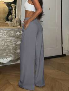 Ronhire 高腰优雅直筒裤，现代风格女装，新年之选 - 灰色 - 查看 2