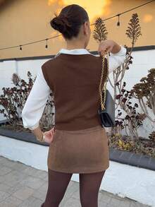 Andrea Bello Women's Casual Versatile Solid Color Knit Vest - Coffee Brown - View 2