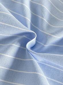 新生儿连体衣，蓝白条纹，前口袋，刺绣马图案，翻领，长袖，长裤，连体裤，爬行服，家居服 - 淺藍色 - 查看 6