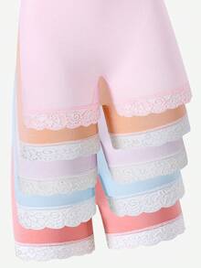 Random 6pcs/Set Girls Lace Patchwork Solid Color Comfortable Briefs, Shorts Bottoms - Multicolor - View 5