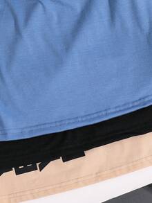 Set de 3 camisetas de punto con cuello redondo y estampado gráfico de letras para niño preadolescente, adecuado para la escuela y salidas, primavera/verano - Neblina azul - Ver 5