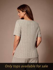 Lazeform 大码V领舒适修身短袖休闲上衣家居服 大码女式睡衣 大码睡衣 女士睡衣 大码睡衣 曲线睡衣 - 卡其色 - 查看 2