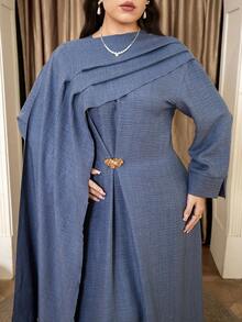 Veilorie 大码女士优雅纯色长袍连衣裙 - 藍色 - 查看 6