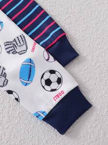 4pcs/Set Young BoyMinimalist Printed Pattern Long Pants, Short Sleeve Snug Fit Pajama Set - Multicolor - View 6