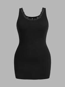 SHEIN Essnce 大码休闲百搭纯色蕾丝边吊带背心 - 彩色 - 查看 7