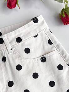 Comfortcana Women's Casual Polka Dot Print Denim Shorts Summer Clothes Spring Outfit Women Valentine Clothes  Carnival Outfit Beach Shorts Elegant Women's Shorts Vacation Outfits Women Casual Women Outfits Polka Dot Shorts White Shorts Women Fashionable Polka Dot Print High Waist Denim Shorts Casual Summer Short Pants - White - View 7
