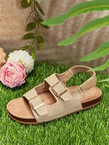 Mini mi #ComfortLite Kids' Ultra-Light Extra-Soft Footbed Double-Buckle Premium Faux Leather Beige Slingback Sandals– Comfy, Supportive & Stylish - Beige - View 7