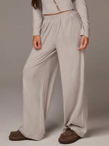 Athîral Pantalon décontracté gris clair pour femmes, coupe ample en H, tissu tricoté doux et confortable. Pantalon gris, décontracté pour femmes, idéal pour la maison et les sorties, les aéroports - Gris - Voir 4